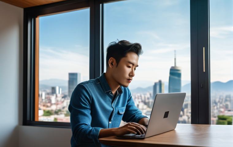 멕시코에서 한국으로 송금하는 법 - A vibrant, realistic depiction of a young adult, approximately 28 years old, sitting comfortably at ...