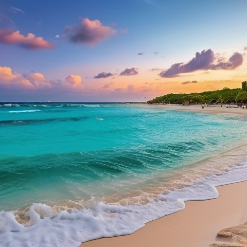 멕시코의 경찰 및 치안 제도 - **Prompt:** A highly detailed, realistic photograph showing a serene sunset over the turquoise water...