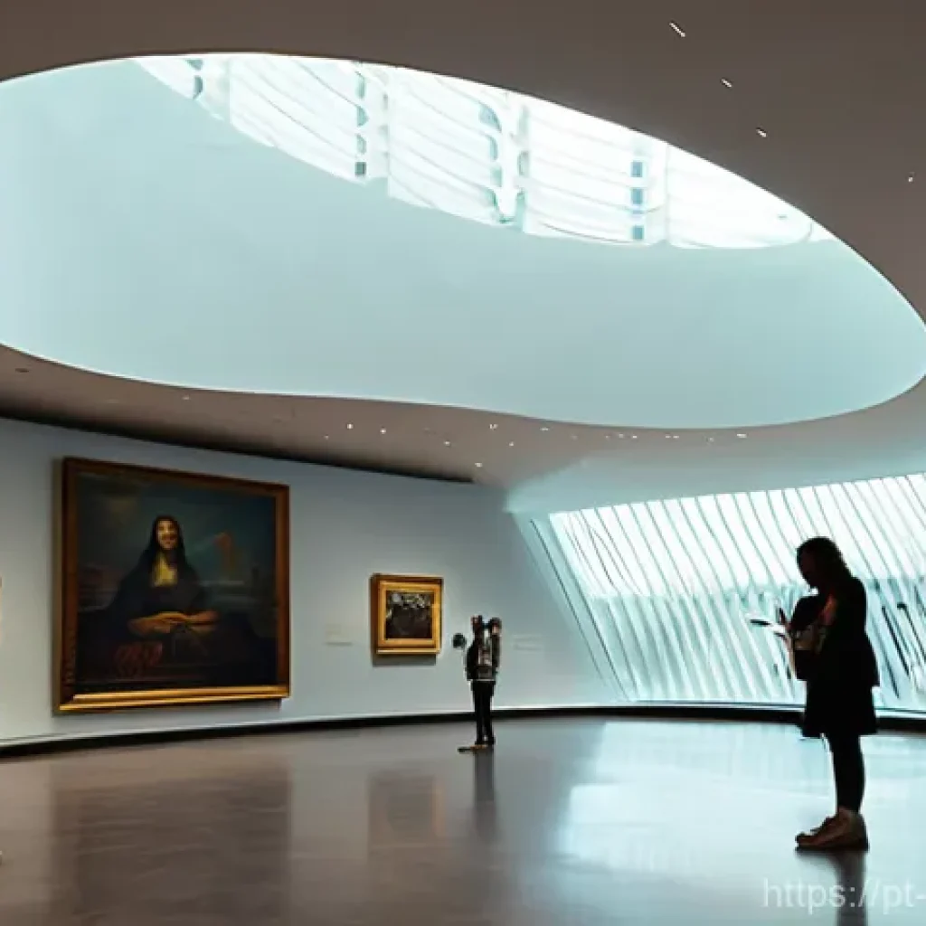 멕시코의 유명 박물관  소우마야 박물관 국립 인류학 박물관 - **Prompt Title: Futuristic Art Immersion at Museo Soumaya**
    **Detailed Prompt:** A wide-angle, i...