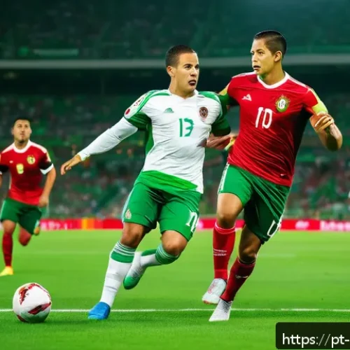 Home 26 멕시코 유명 축구 선수 라울 히메네스 치차리토 - A dynamic soccer scene featuring two professional male players resembling Raúl Jiménez and Chicharit...
