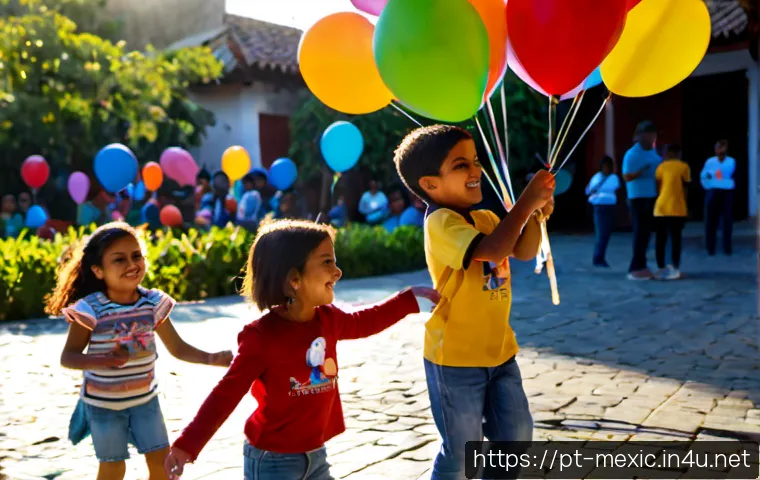 Home 15 멕시코의 어린이날 축제 - Photorealistic Mexican Children’s Day celebration in a sunny neighborhood plaza, joyful children wea...