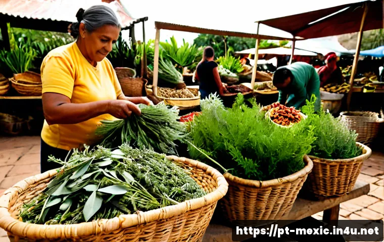 멕시코의 전통 의약법 - Photorealistic documentary-style scene of a Mexican traditional herbal healer preparing medicinal re...